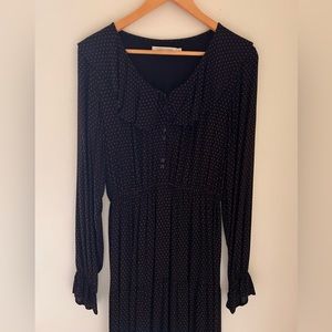 Christy Dawn maxi dress, long sleeve, black with tiny polka dots, Medium